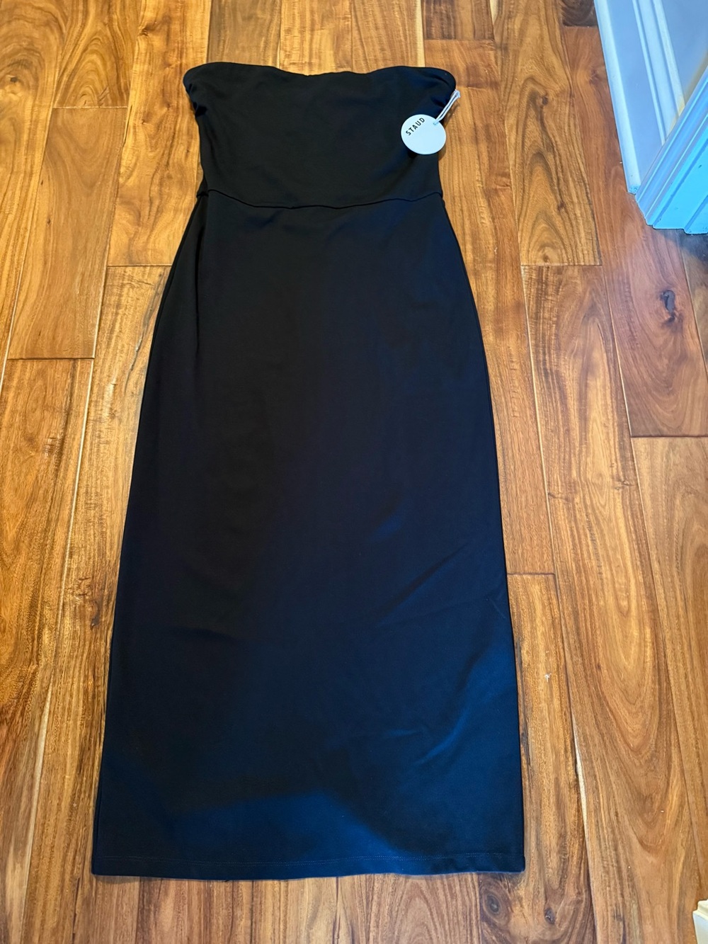 NWT STAUD Cortona Black Strapless Midi Dress sz L - Picture 5 of 15